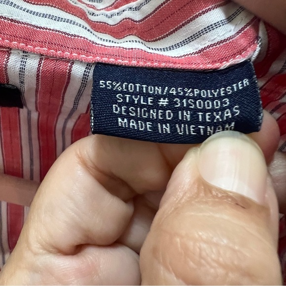 PANHANDLE SLIM Men's Western Pearl-Snap Short-Sleeve Shirt Red and White neck 18 - Picture 4 of 7